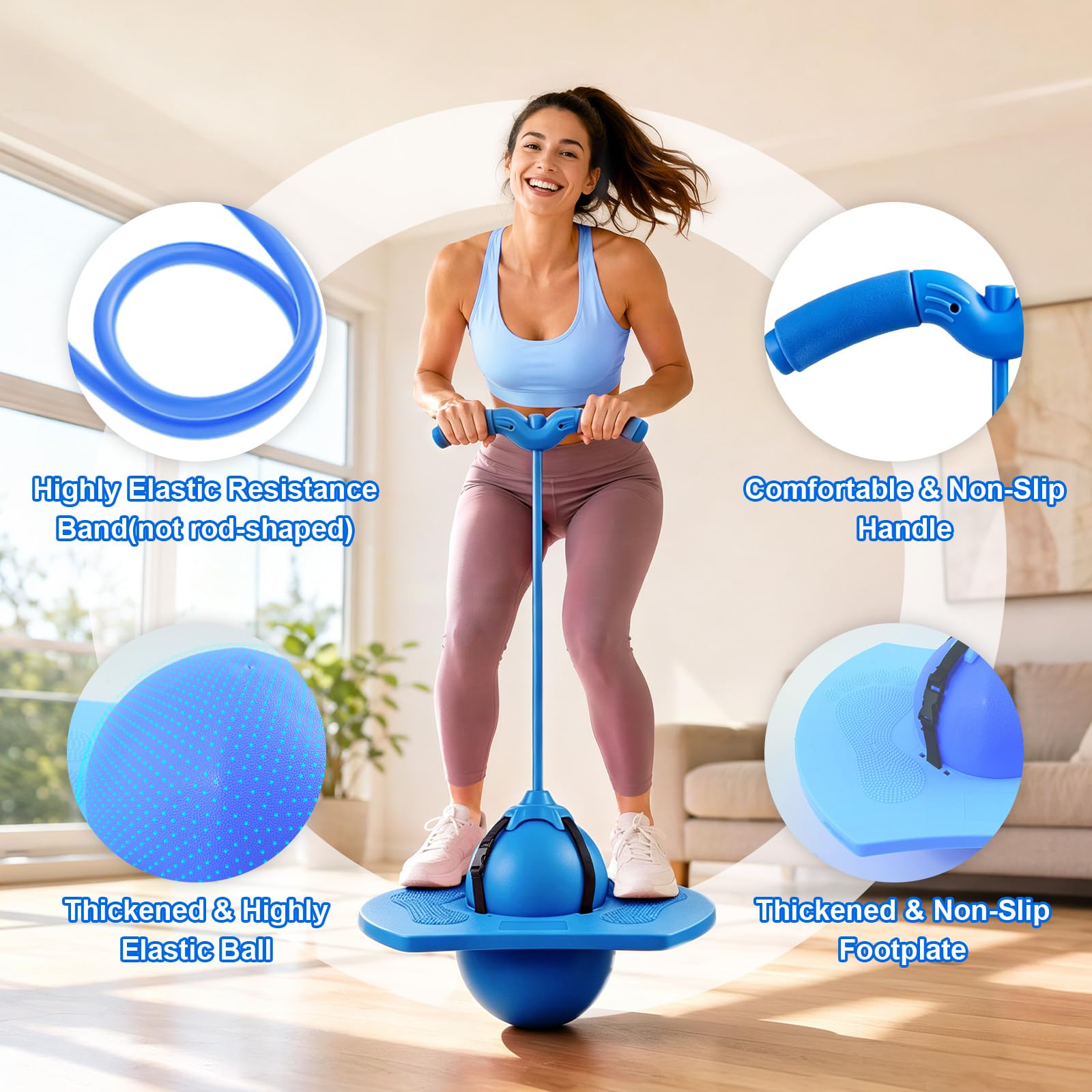 Balón de Salto Equilibrado,Pelota De Equilibrio Saltarín,Pelota Saltarina con Mango,Balón Saltarín Equilibrio Niños Adultos,Divertida Equilibrio Saltar Pelotas Juguete ara Interior Exterior