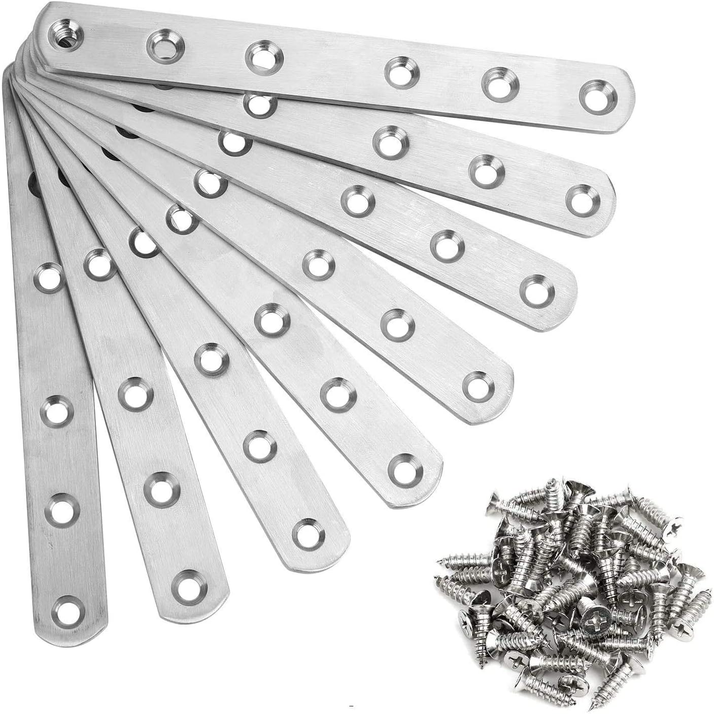 8 Pcs Straight Brace Brackets Stainless Steel Flat Mending Repair Fixing Plate Metal Joining Plates for Wood with Screws, 160mm x 20mm