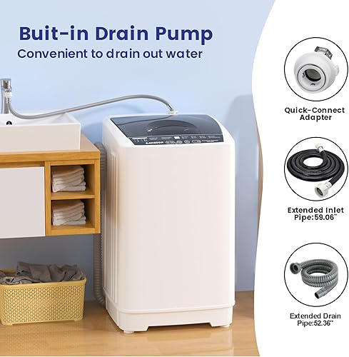 Miniatura 7 de BANGSON 1.31cu.ft Portable Washing Machine, Full-Automatic Washing Machine with 8 Programs 6 Water Levels, Drain Pump and LED Display, Compact