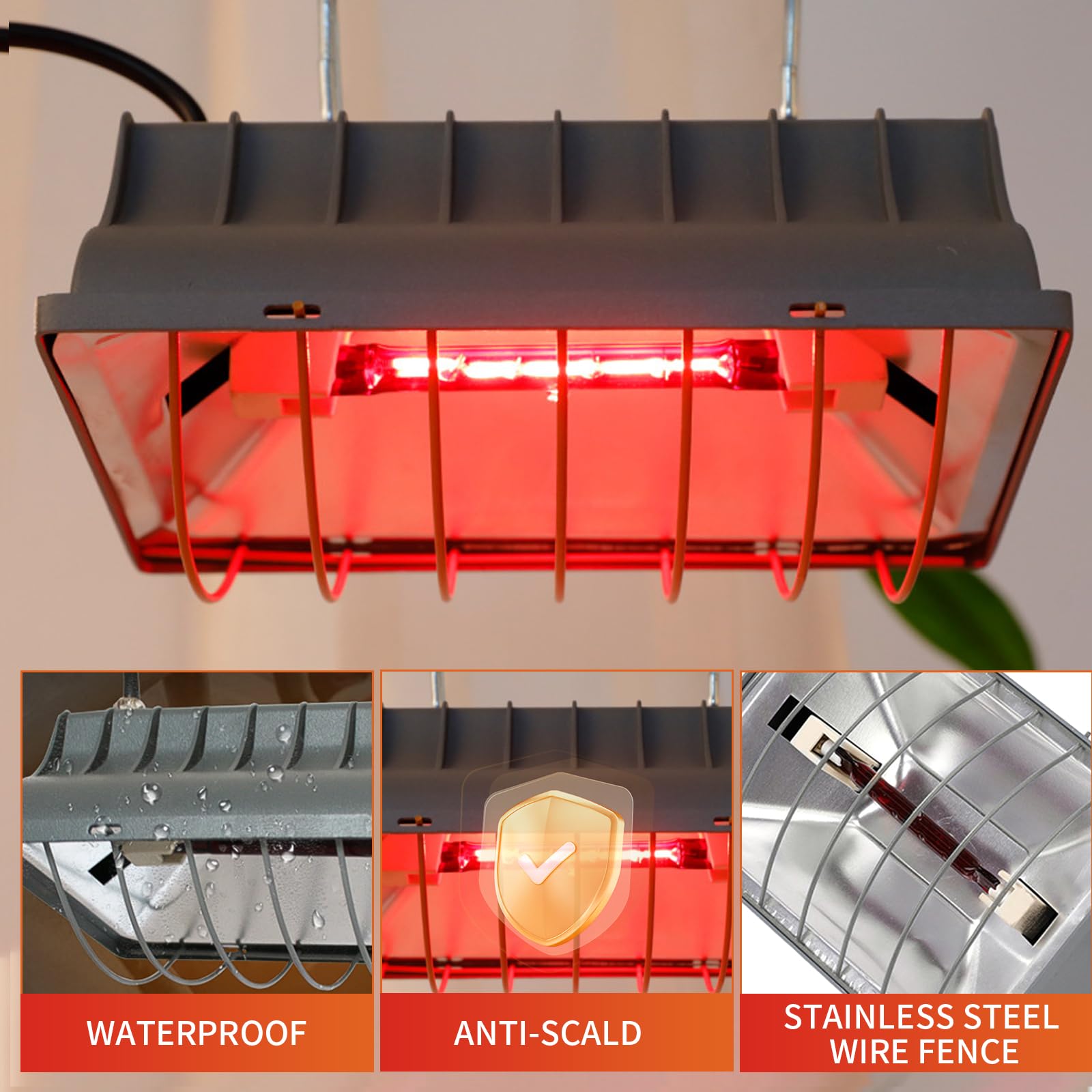 Lampe chauffante à lumière rouge - 175 W - Pour poulaillers - Avec interrupteur économique - Câble de 1,7 m - Lampe chauffante automatique - Thermostatique - Pour poussins, porcelets, chiots