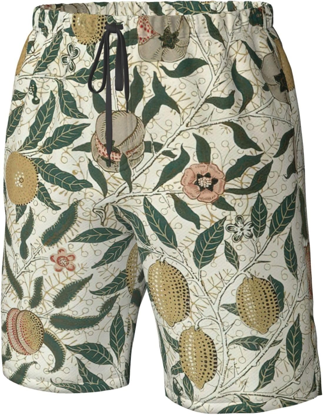Plants and Fruits Print Men's Hawaiian Beach Shorts Elastic Novelty Summer Casual Shorts with Pocket