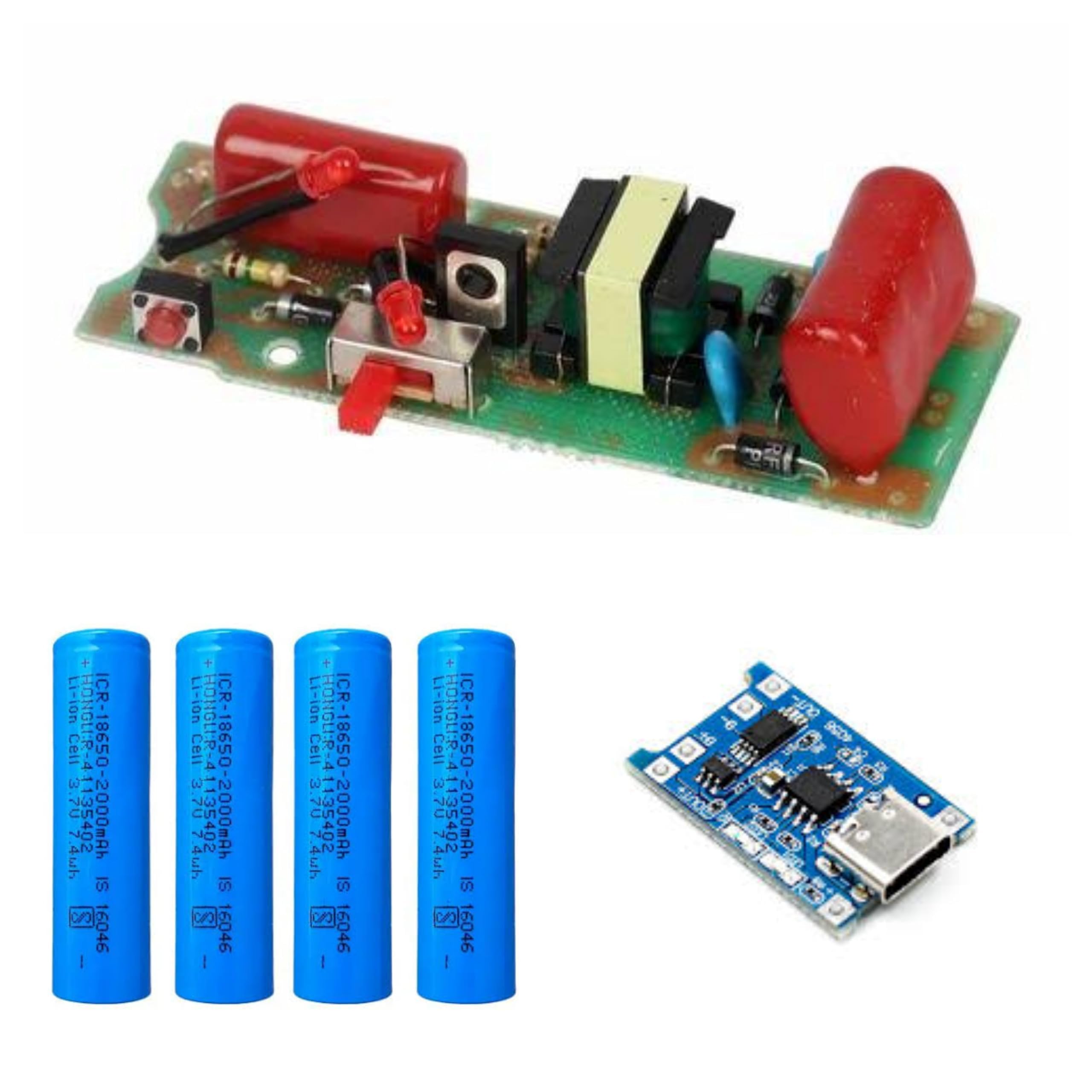 Sam Combo of Mosquito Racket Circuit High Voltage Generator PCB for DIY Project - Multicolor with 4 * 2500Mah Cell and Charging Module Type-C-image-8