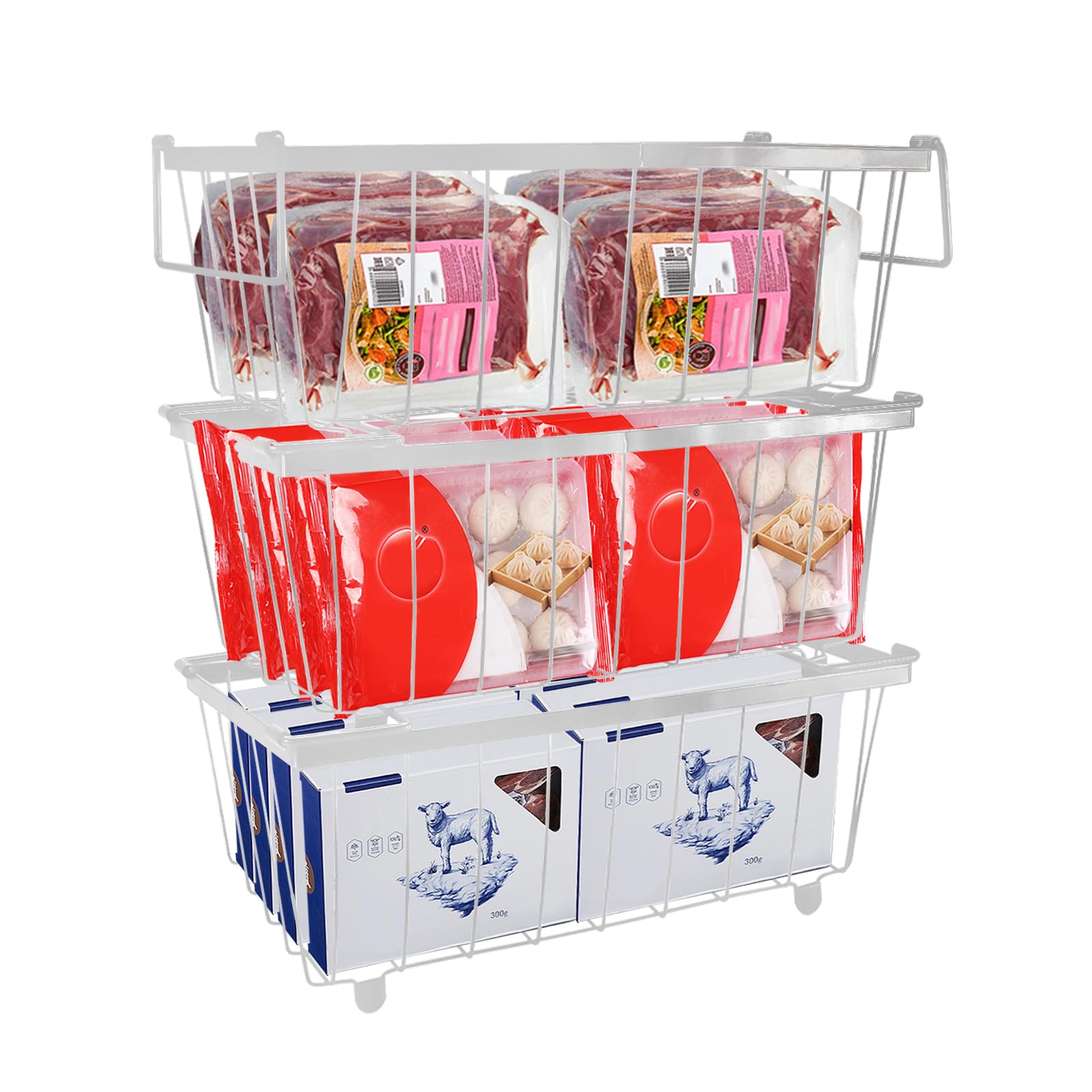6 Stück Stapelbare Gefrierkörbe Aus Kunststoff – Weiß, 30x20x13,5 Cm, Für Kühlschrank & Gefrierschrank