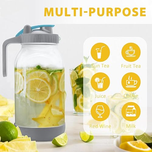 Miniatura 4 de Jarra de vidrio de 64 onzas, boca ancha a prueba de fugas, jarra de medio galón con parachoques de silicona para cerveza helada, té de frutas,