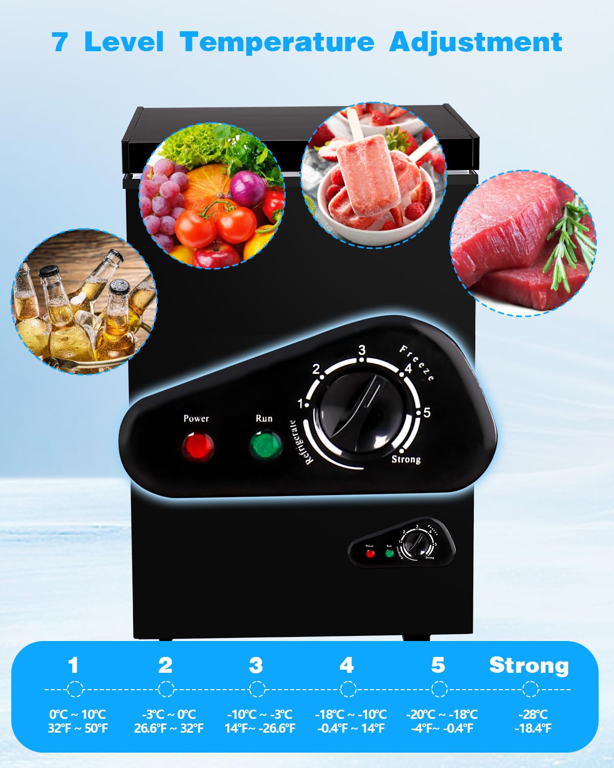 Iorbur Flg-100q 7.0 Cu.Ft Chest Freezer, Adjustable 7-Gear Temperature Control, With Removable Baskets, Deep Compact Freezer For Home, Kitchen, Garage, Office, Shop, Rvs - Black on Fridge.com - View 5