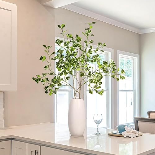 Miniatura 8 de EDIMENS 2 paquetes de ramas de ficus artificiales de 44 pulgadas, tallos verdes artificiales, hojas de ficus con bordes blancos, tallos de ramita de