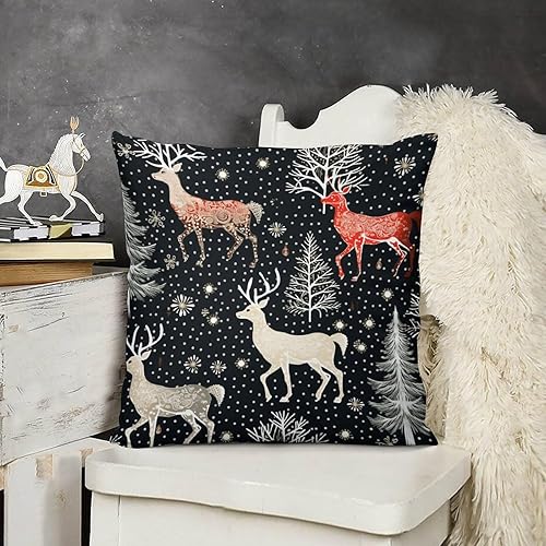 Funda de almohada de Navidad, renos, copos de nieve, cojines decorativos para la sala, Navidad, cuadrada, suave, fundas de almohada para sofá,