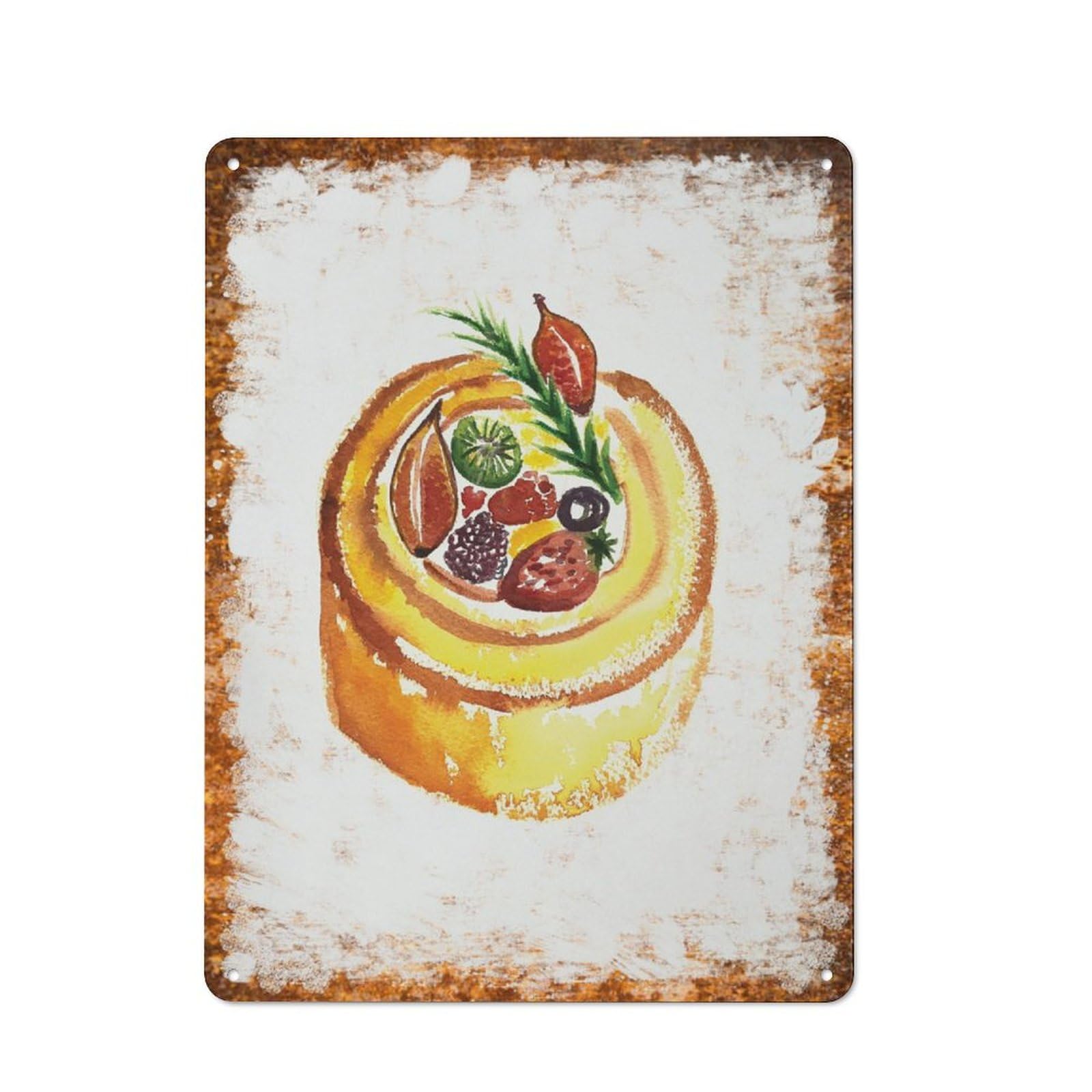 peiyeety Metal Tin Sign Fruit Tart Pattern Vintage Rustic Wall Art Kitchen Bathroom Bedroom Living Room Cafe Farmhouse Entryway Office Garage Home Bar Laundry Room Porch Patio 8x12 Inch