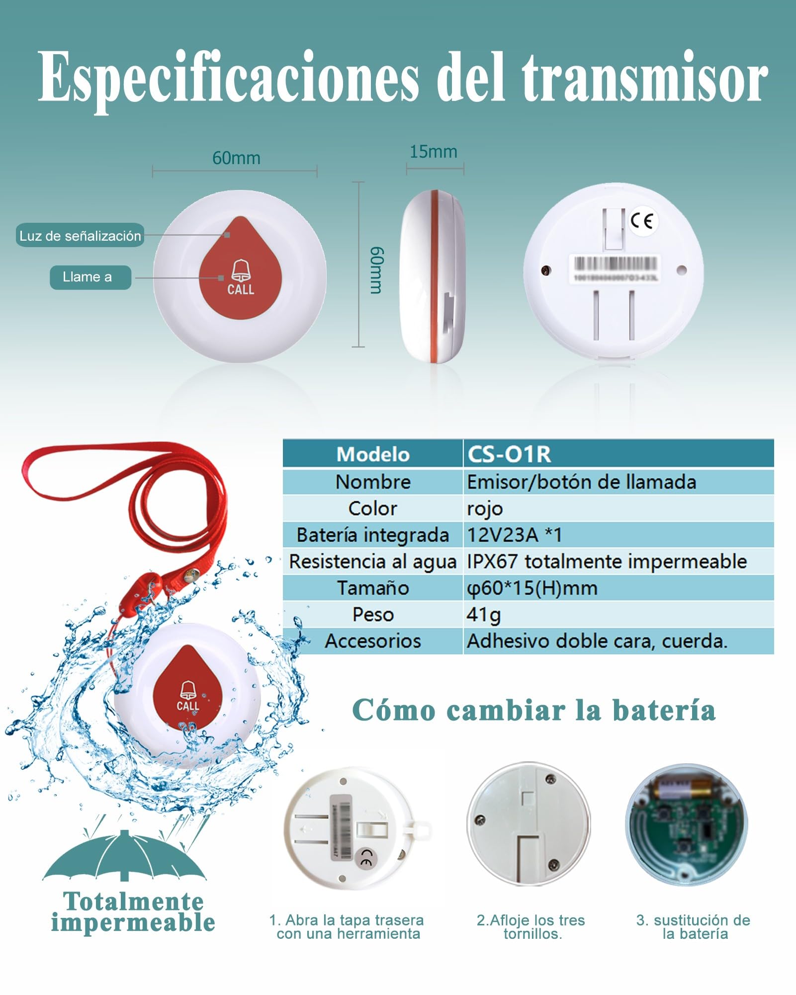 Sistema De Buscapersonas Inalámbrico, Botón De Llamada De Ancianos Sistema De Llamada De Cuidador para Residencias De Ancianos, Hospitales De Atención, Restaurantes (Monitor + 10 botón)