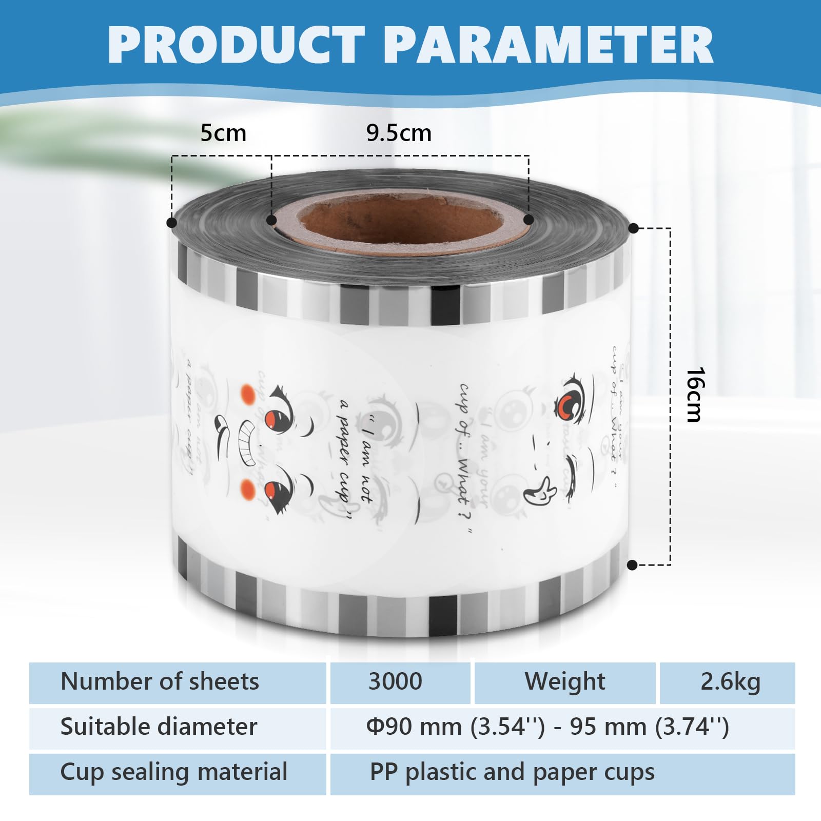 MXBAOHENG 3000 Film de scellage de tasses 90-95 mm pour gobelets en plastique/gobelets en carton, Film d'étanchéité en plastique, Film anti-fuite pour les magasins de boissons pour jus, thé, café
