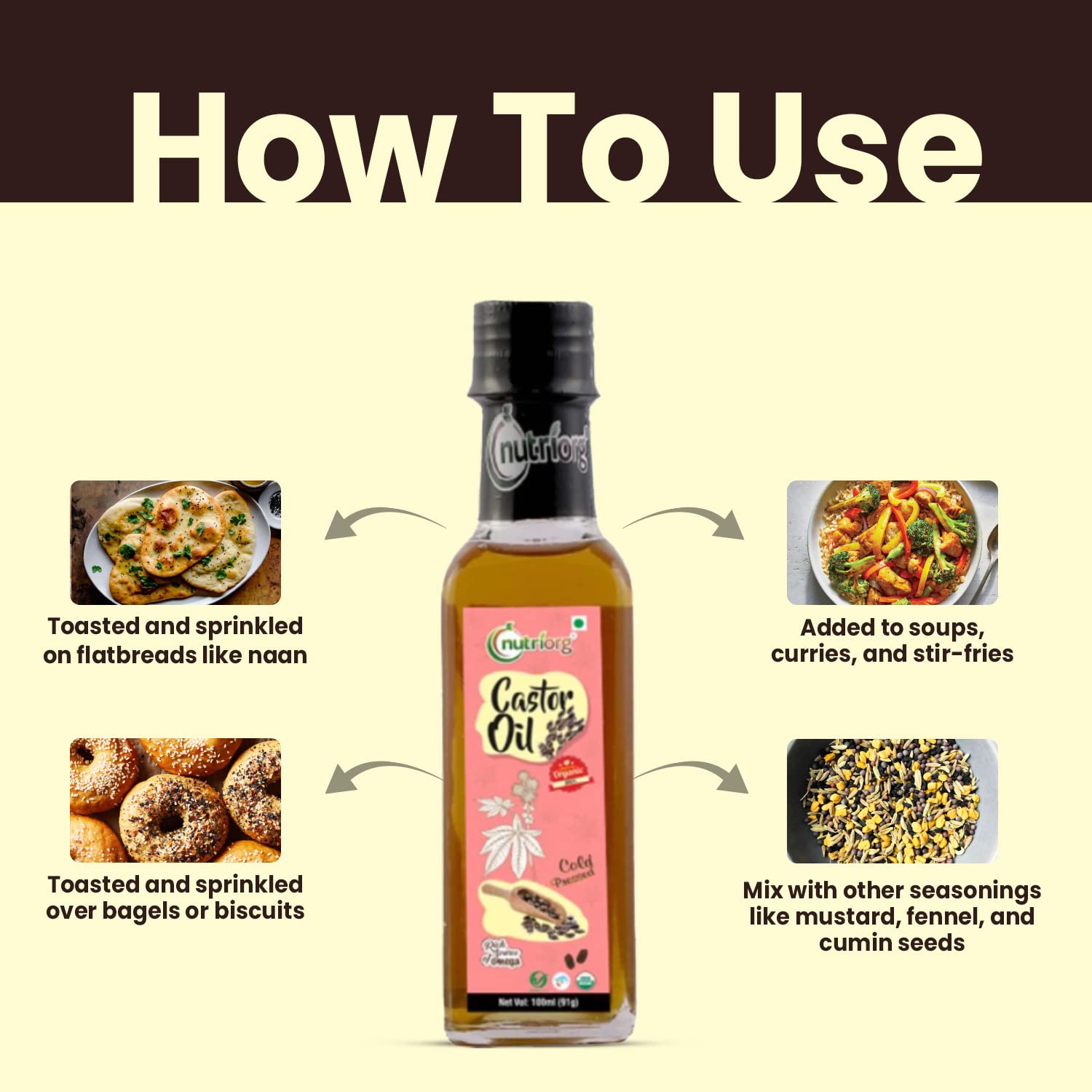 Nutriorg Organic Flaxseed Oil & Castor Oil, 100 Ml (Pack Of 2) - Image 4 thumbnail