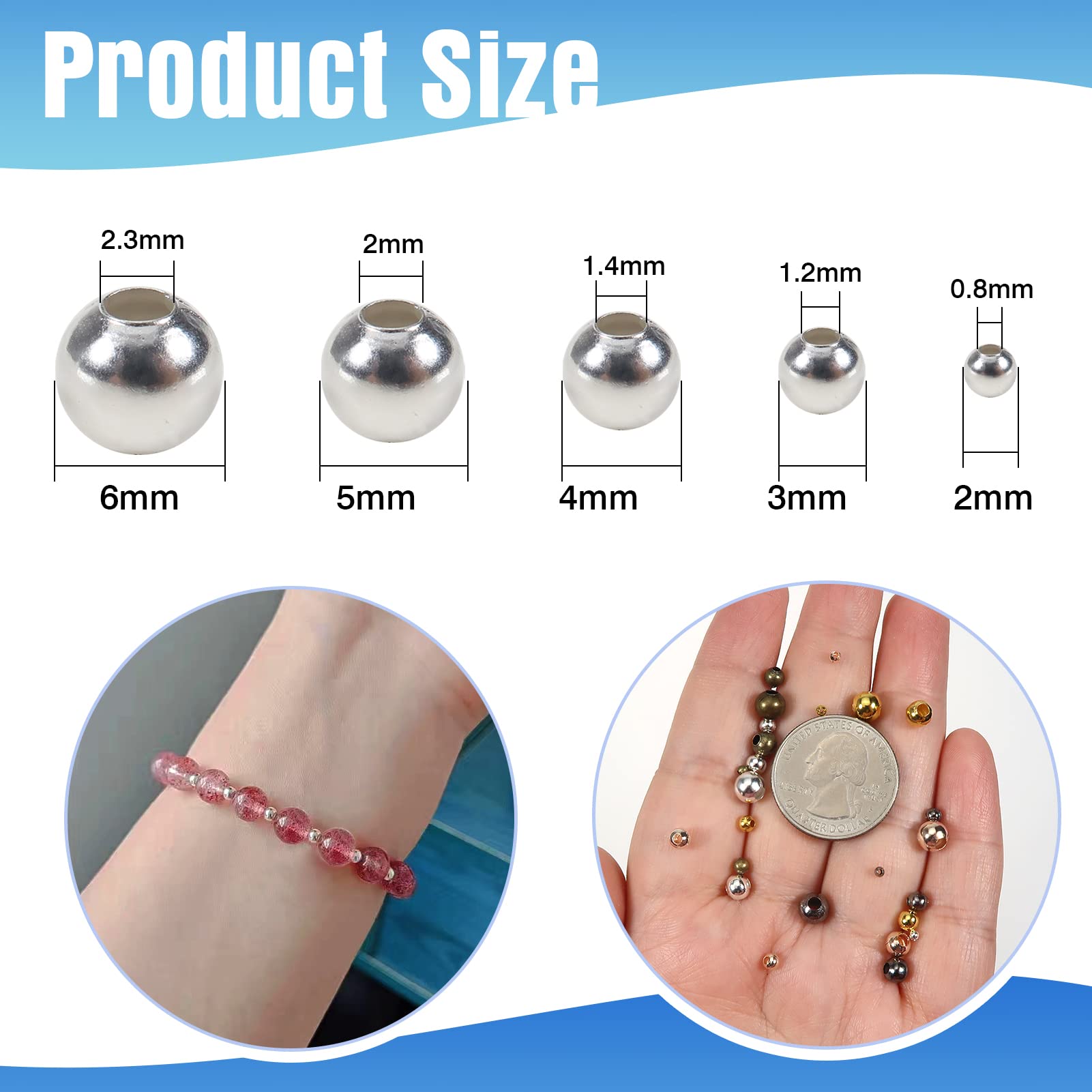 TOAOB 2700pcs Spacer Beads for Jewelry Making 2mm to 6 mm Round Loose Metal Seed Beads 5 Color for Bracelets Necklace Earring DIY Crafts Supplies - Image 2