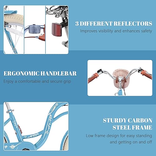 Miniatura 7 de 20 Inch Girls Bike Ages 8-12, 20 Inch Bike with Basket and Kickstand, Single Speed Girls Bikes Kids Bicycle with Front and Rear Brakes, Children