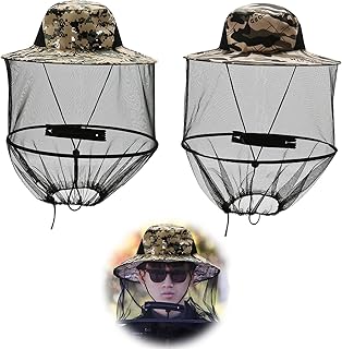 xnnmzhao Mosquito Net Hat, 2 Pack Mosquito Head Net Hat with Net Mesh, Head Net Hat Sun Hat Bucket Hat for Outdoor Fishing Hiking Gardening Men or Women Camouflage