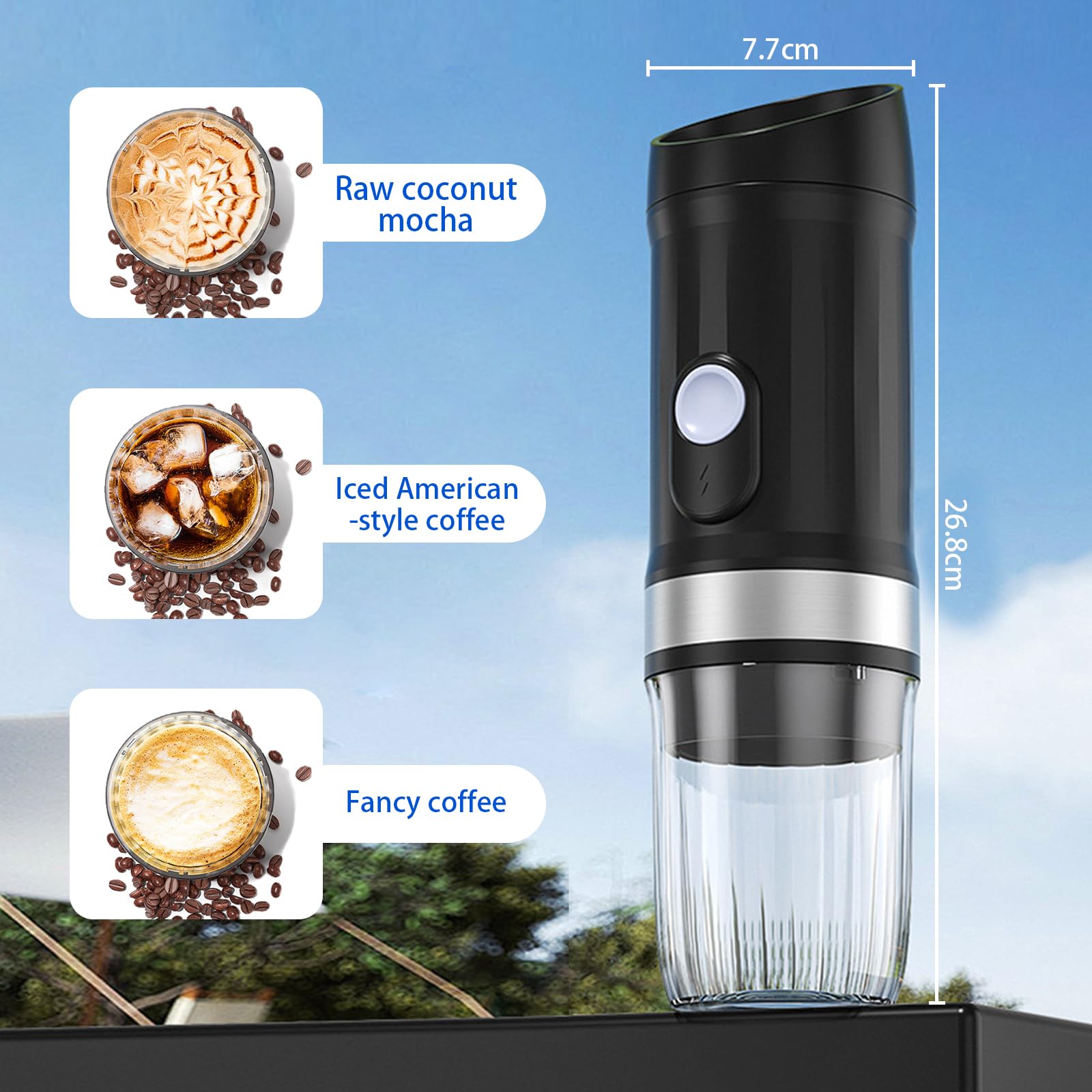 Máquina de café espresso portátil, 20 bar, cafetera eléctrica con autocalentamiento, compatible con cápsulas NS, café en polvo, 80 ml, pequeña cafetera de viaje para camping, senderismo, oficina