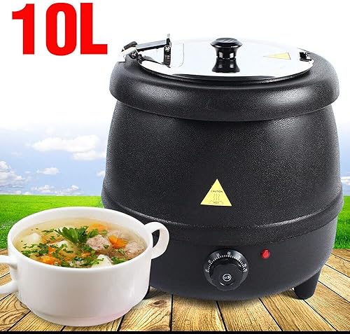 Miniatura 2 de Omosiroi Hervidor de sopa de 10L, 400 W 110 VPP Shell Calentador de sopa eléctrico comercial Negro Encimera de alimentos Hervidor calentador