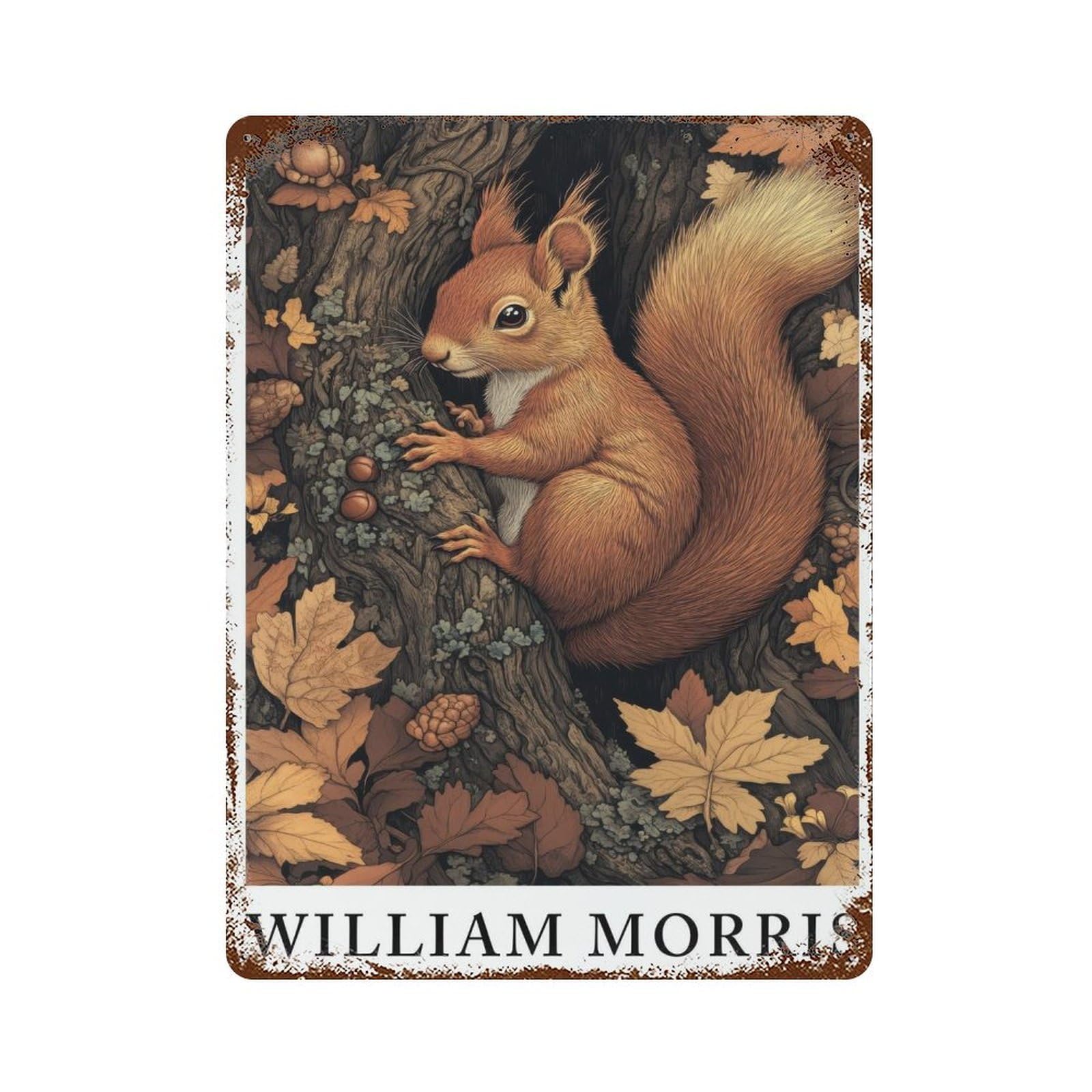 William Morris Red Squirrel Among Woodland Cottagecore Decor Dark Academia Vintage Botanical Illustration Rustic Nature Wall Decor Art Metal Tin Poster Modern Home Decor Art Home Bar Shop Decorations
