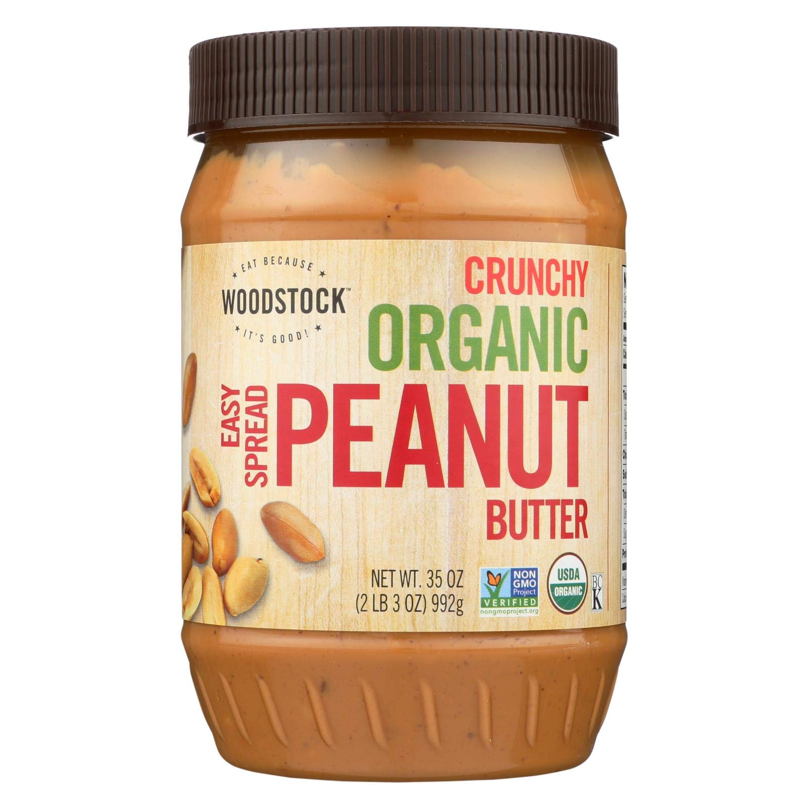 Woodstock Organic Easy Spread Peanut Butter - Crunchy - Case of 12 - 35 oz.