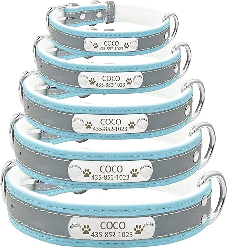 Miniatura 3 de Juego de collar y correa reflectante personalizado para perro, collar de perro de cuero personalizado con placa de nombre, collares de perro