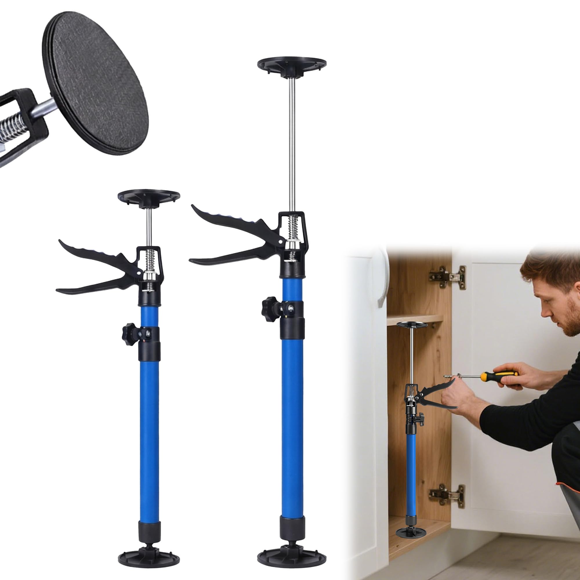 2 Stück Deckenstütze Montagestütze Einhandstütze Teleskopstütze: 50-115cm Zargenspanner Schrankheber mit 360° Drehung 50 kg Tragkraft für Deckenplatten Küchenmontage Heimwerker