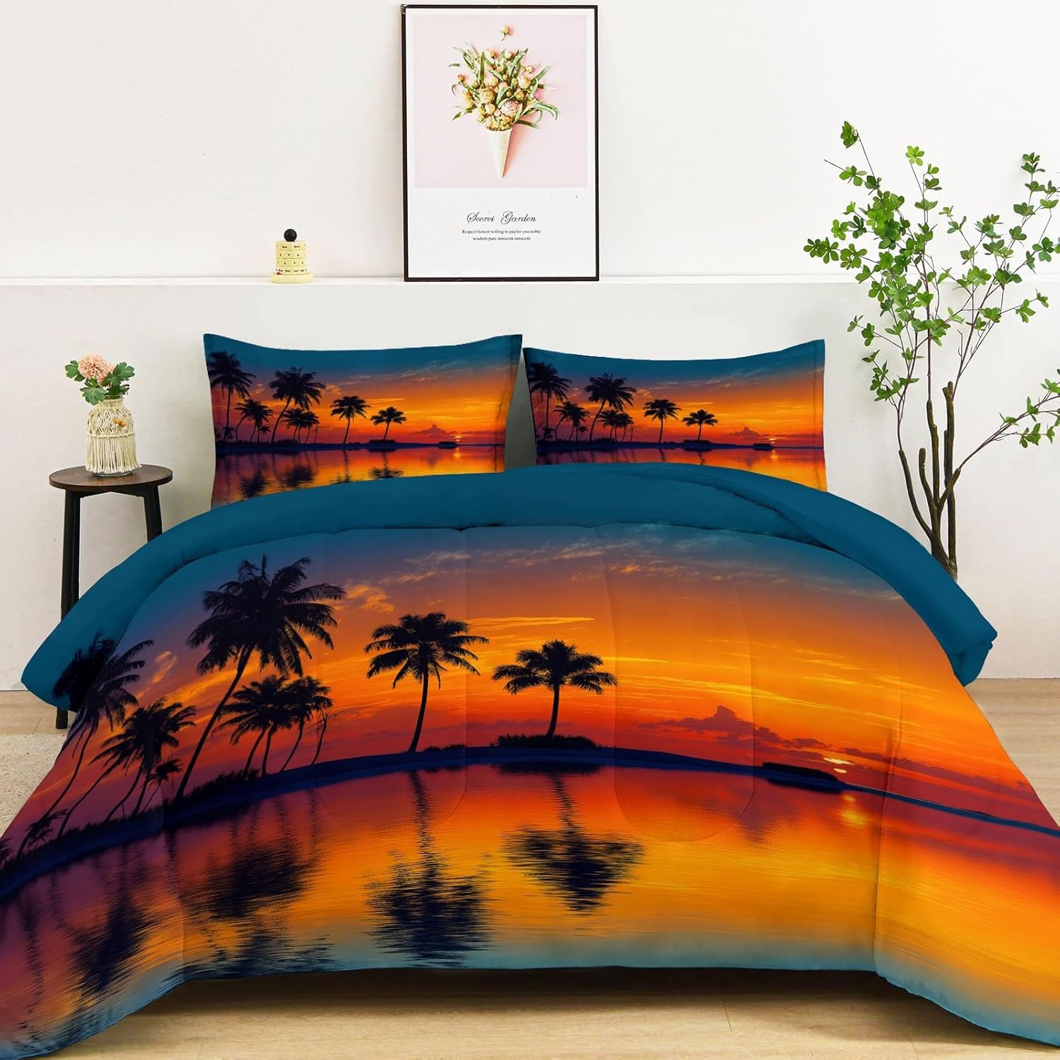 Comforter Set with 2 Pillow Shams, 3 Piece Soft Microfiber King Bed Comforter, Nature Snowflakes Winter Printed Kids Bedding for Boys and Girls, Breathable, Easy Care, Blue