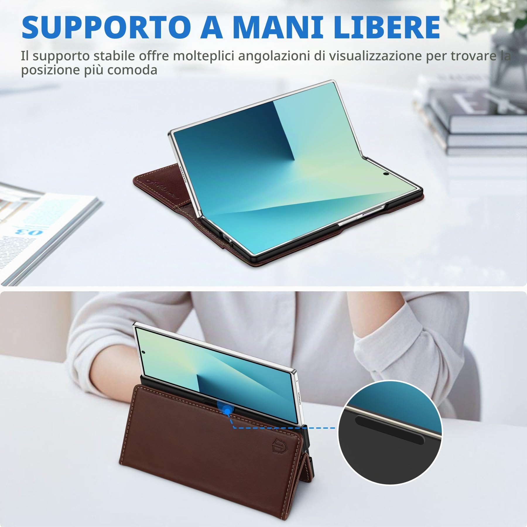 SHIELDON Custodia in Vera Pelle per Galaxy Z Fold7 8.0" 5G 2025, Custodia a Portafoglio [Cavalletto] [Blocco RFID] [Slot Schede] [Antiurto] Cover Flip Magnetica, Caffè Retrò | Custodia magnetica a libro, blocco RFID, porta carte di credito, cavalletto, de