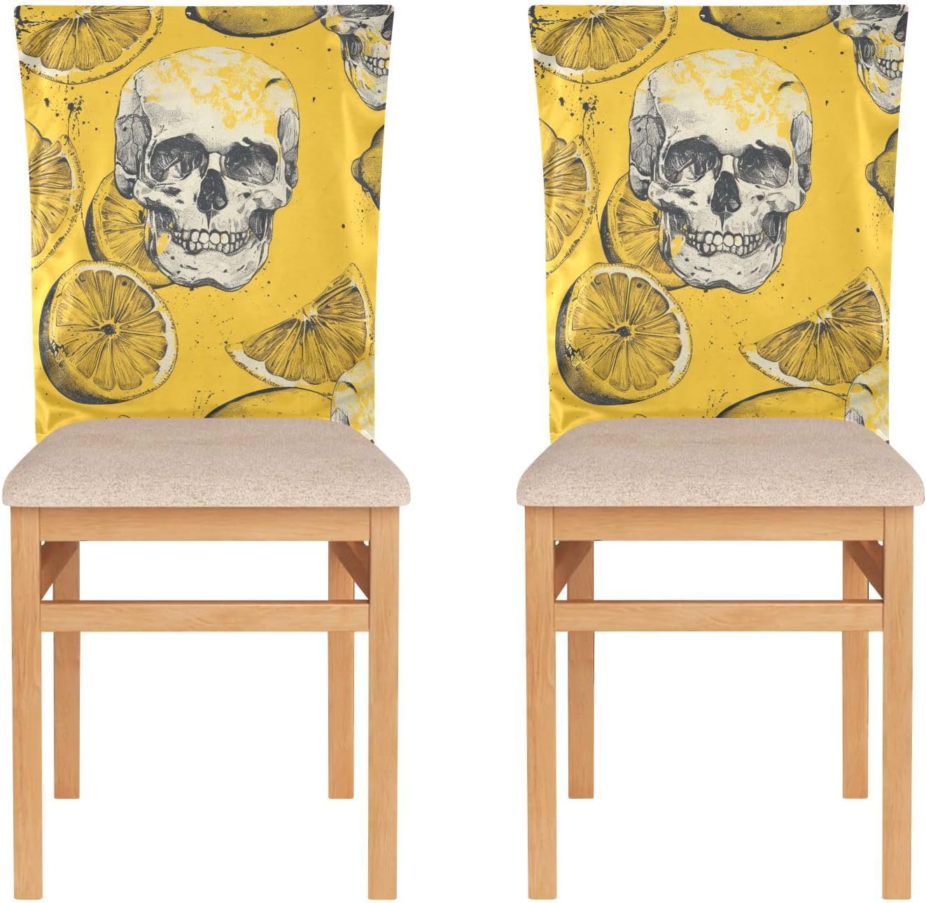 ALAZA Skulls Lemon Chair Back Cover Set of 6, Washable Reusable Removable Chair Slipcovers Decorative Chair Cover for Home Kitchen Wedding Party