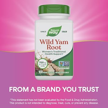 Nature's Way Wild Yam Root Capsules, Women's Traditional Health Support*, 700 mg per 2-Capsule Serving, Non-GMO Project Verified, 100 Vegan Capsules (Packaging May Vary)