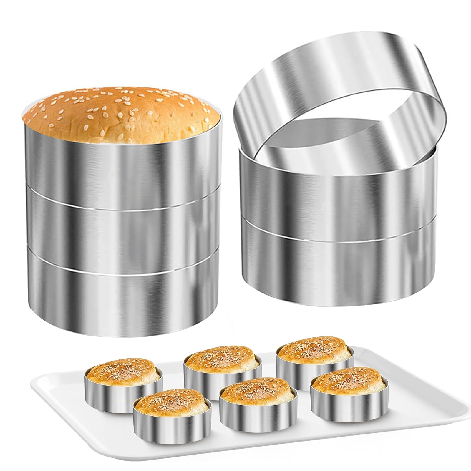 Juego de 6 anillos para hamburguesas de 10,2 cm en acero inoxidable sin costuras
