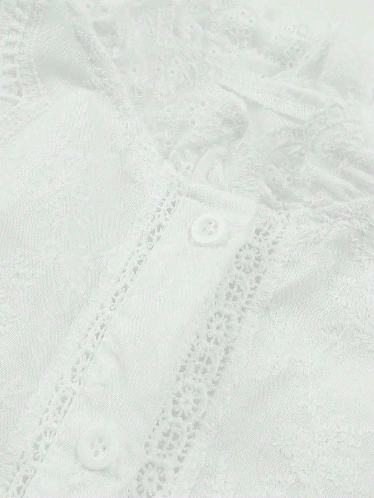 Bluse Damen Damenbluse Im Bohème-Stil Mit Stehkragen, Lochstickerei Und Langen Ärmeln