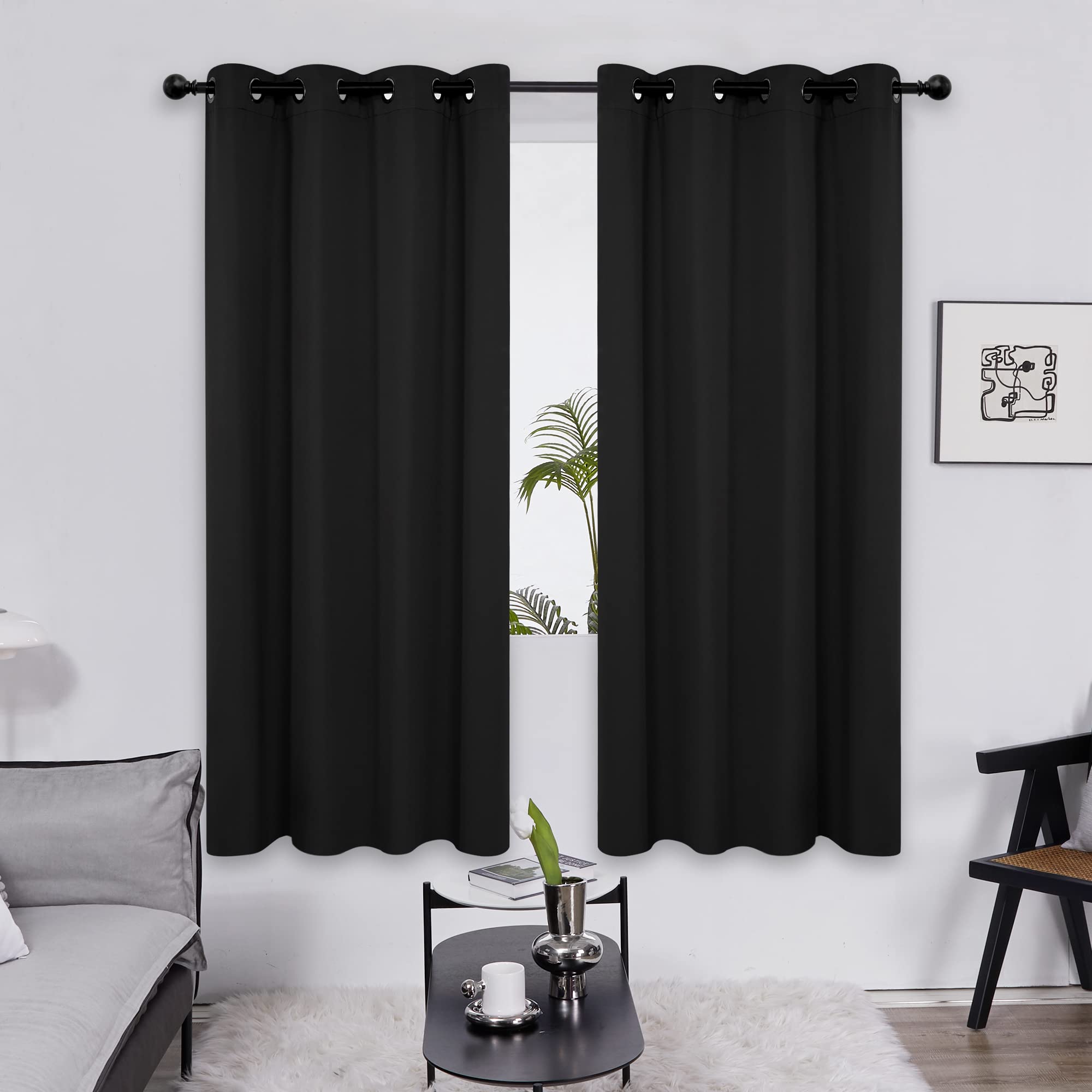 Deconovo Tende Oscuranti per Interni 2 Pezzi 183 CM Altezza, Termiche Isolanti, Anti-Rumore, con Anelli, Ideali per Camera da Letto e Soggiorno, 117x183 CM, Nero
