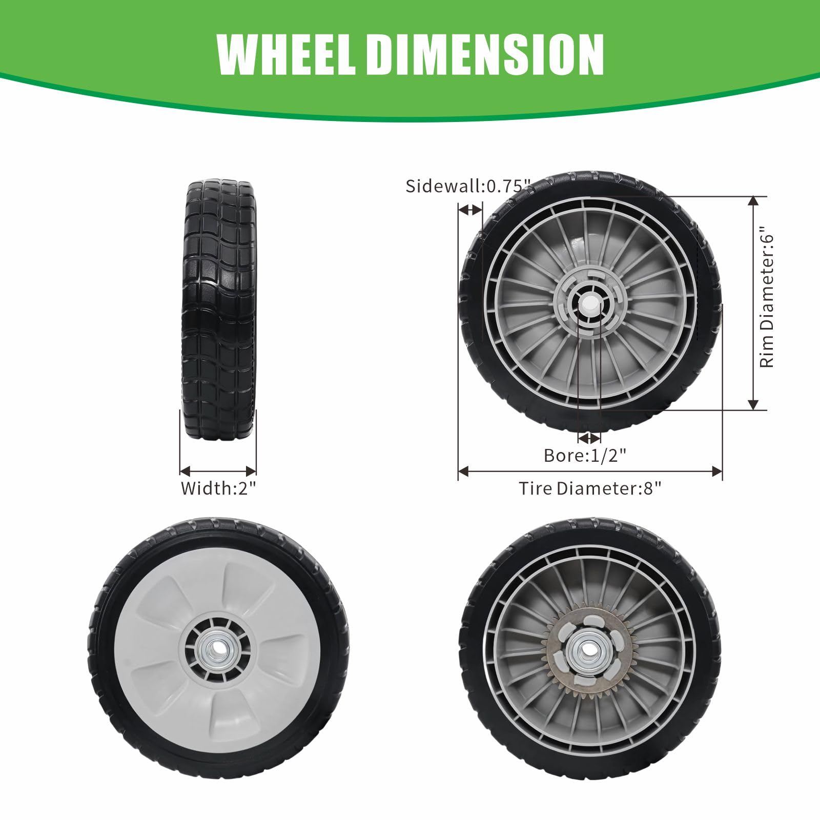 Ruedas de transmisión para cortadora de césped HRR216, 2 traseras 42710-VE2-M02ZE y 2 Delanteras 44710-VL0-L02ZB, Repuesto para cortadora de césped Honda HRR216 HRT216 HRS216