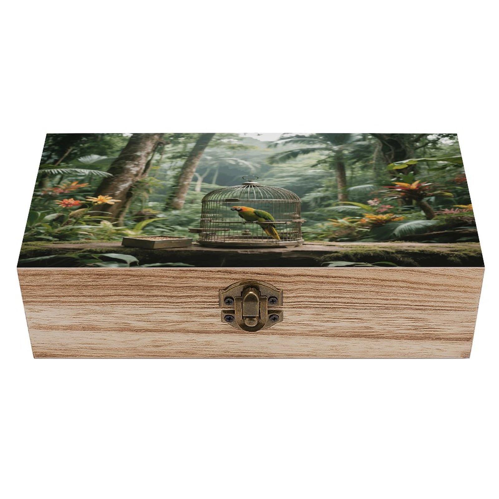 VstaDank Parrot in Rainforest Wooden Storage Box Decorative Jewelry Case with Lids Exquisite Wood Box Letters Gifts Acacia Wood Boxes Fashion Wooden Keepsake Boxes for Men Women