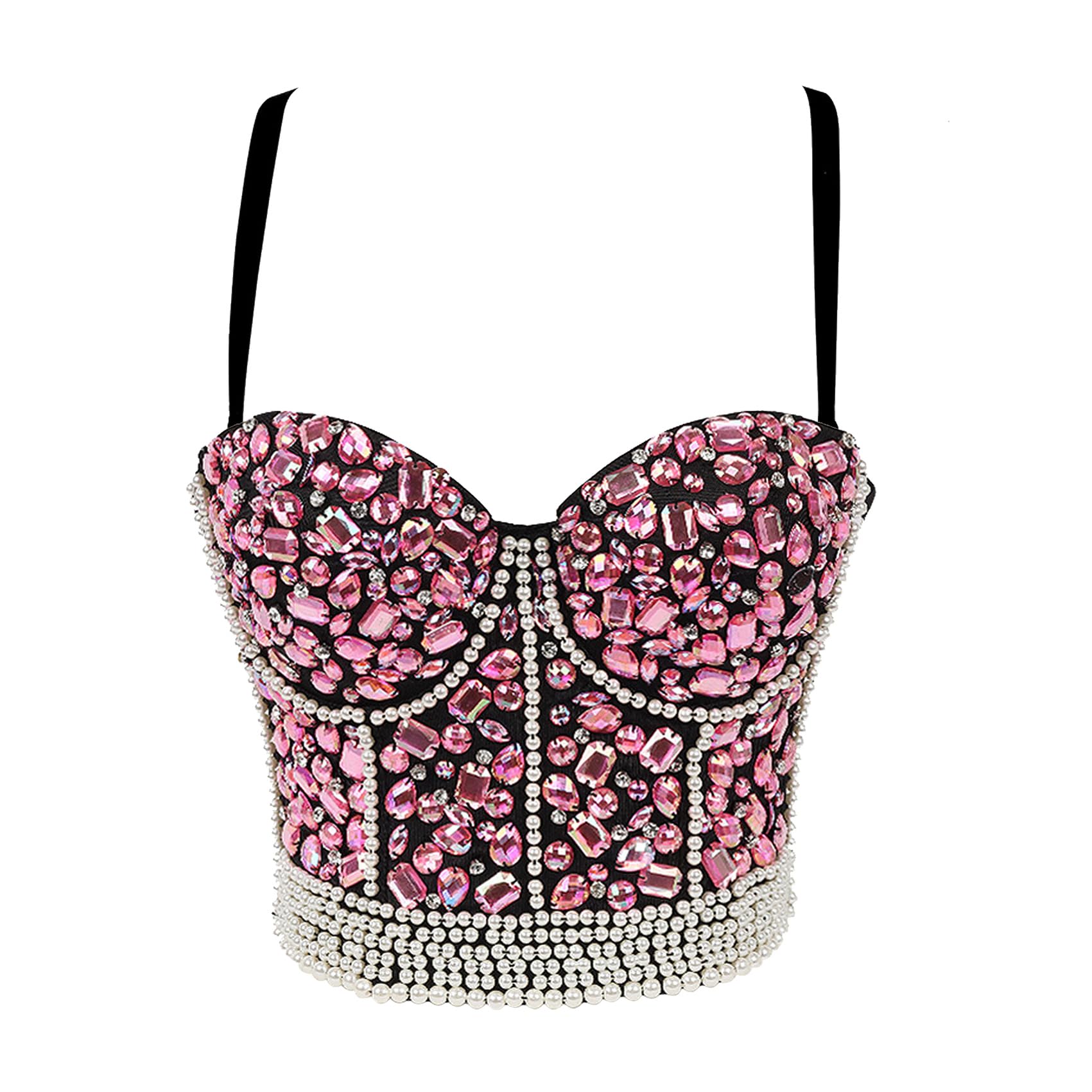 Punk Goth Push Up Bra Clubwear Party Strass Diamanti madreperlacei Bustier Crop Top Bustino Corset Reggiseno