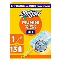 Starter Kit Swiffer Piumino Catturapolvere (1 Manico E 13 Ricariche), Intrappola E Blocca 3 Volte Più Polvere E Peli Rispetto A Un Piumino Tradizionale