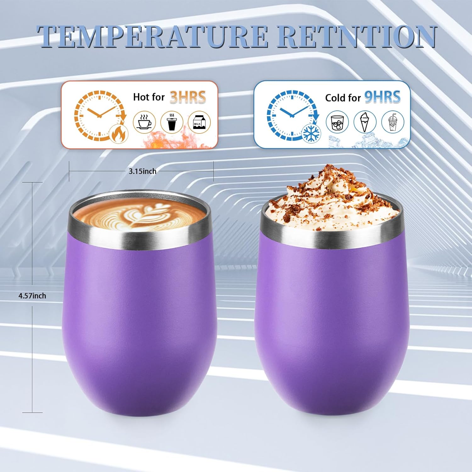 12oz/4 Pack Wine Tumbler with lid, Stainless Steel Travel Mugs Stemless Double Wall Insulated Coffee Cup, Insulated Wine Glasses Travel Tumbler for Cold & Hot Drinks(Mixed color-2, 4) - Image 2