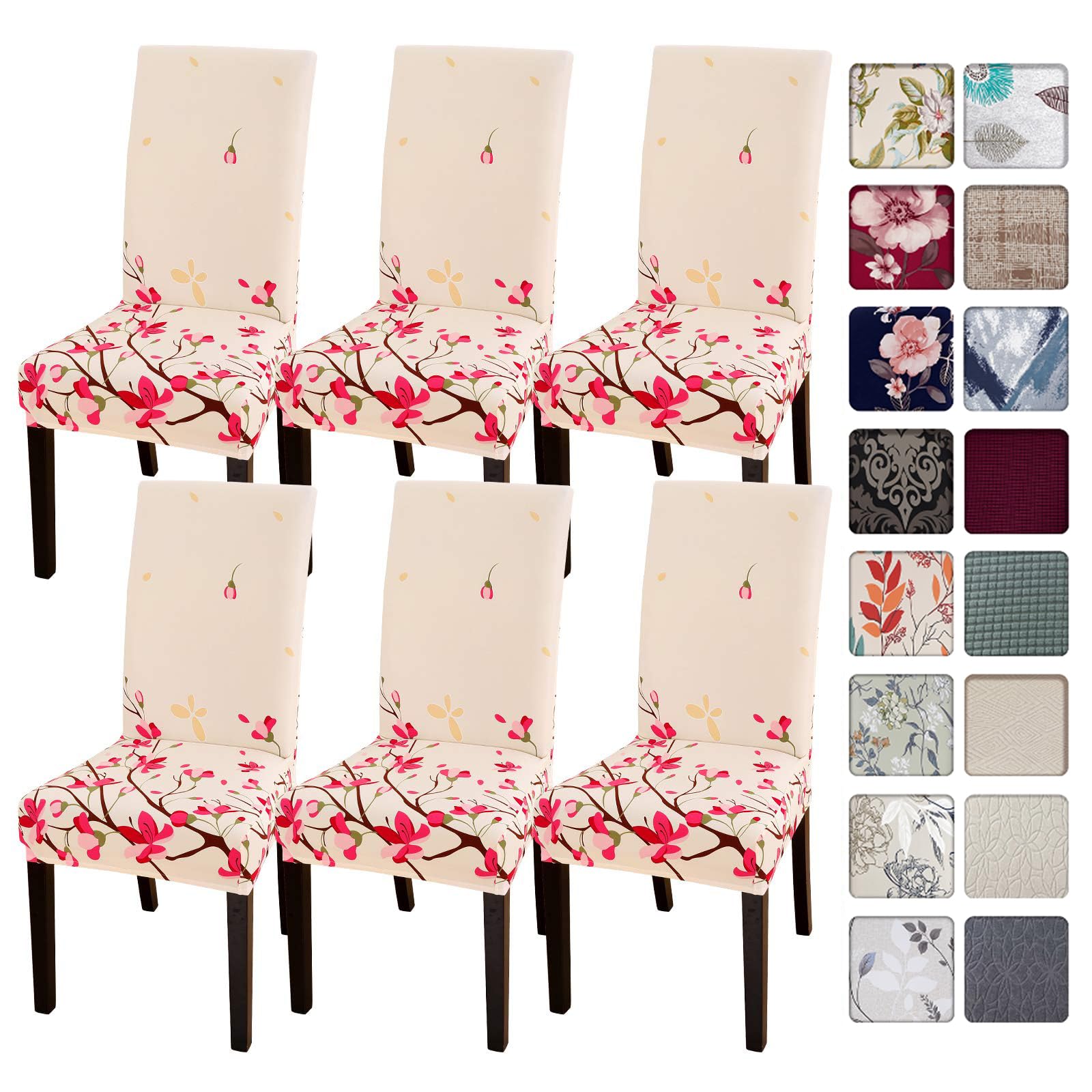 SearchI Dining Room Chair Covers Slipcovers Set of 6, Spandex Super Fit Stretch Removable Washable Kitchen Parsons Chair Covers Protector for Dining Room,Hotel,Ceremony, Flowers