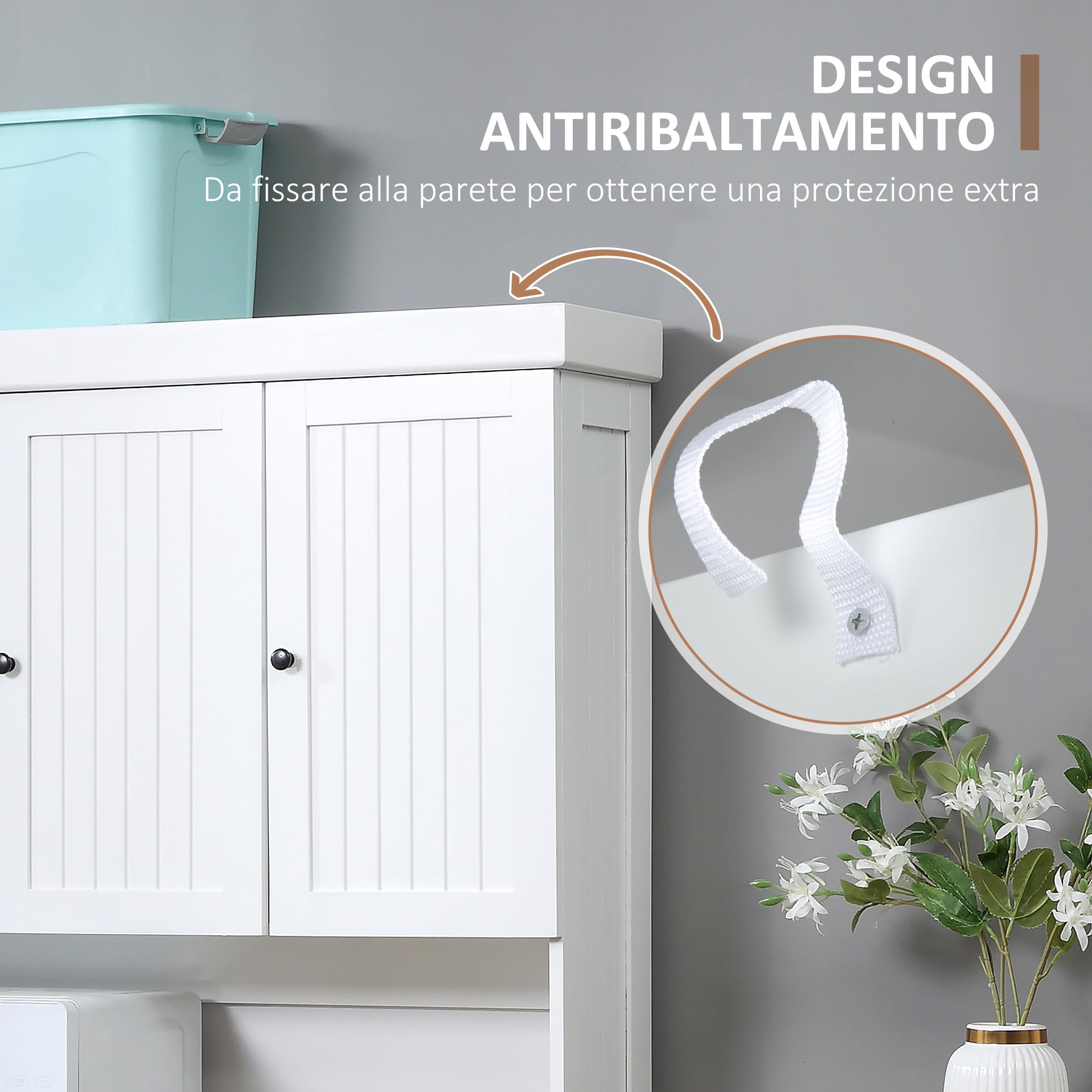 HOMCOM Credenza Cucina Alta con Armadietti, Cassetto e Piano Portamicroonde, Mobile Dispensa Stretto con Ante e Ripiani Regolabili, per Soggiorno, Sala da Pranzo, 101x39x180cm, Bianco