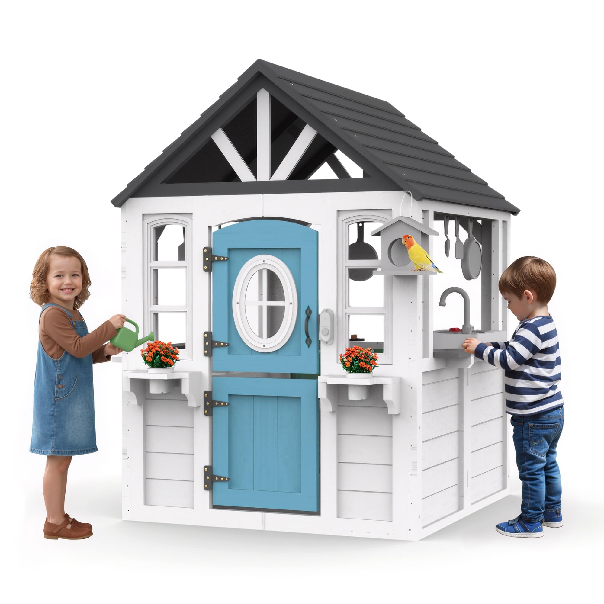 BTMWAY Cedar Wooden Playhouse Natural