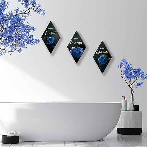 Miniatura 5 de 3 piezas de decoración de pared azul de madera rosa decoración de baño citas positivas You Are Beautiful decoración azul y negro decoración de pared