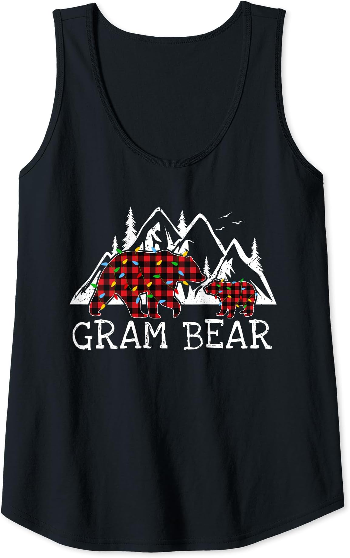 Gram Bear Red Plaid Christmas Light Matching Costume Tank Top
