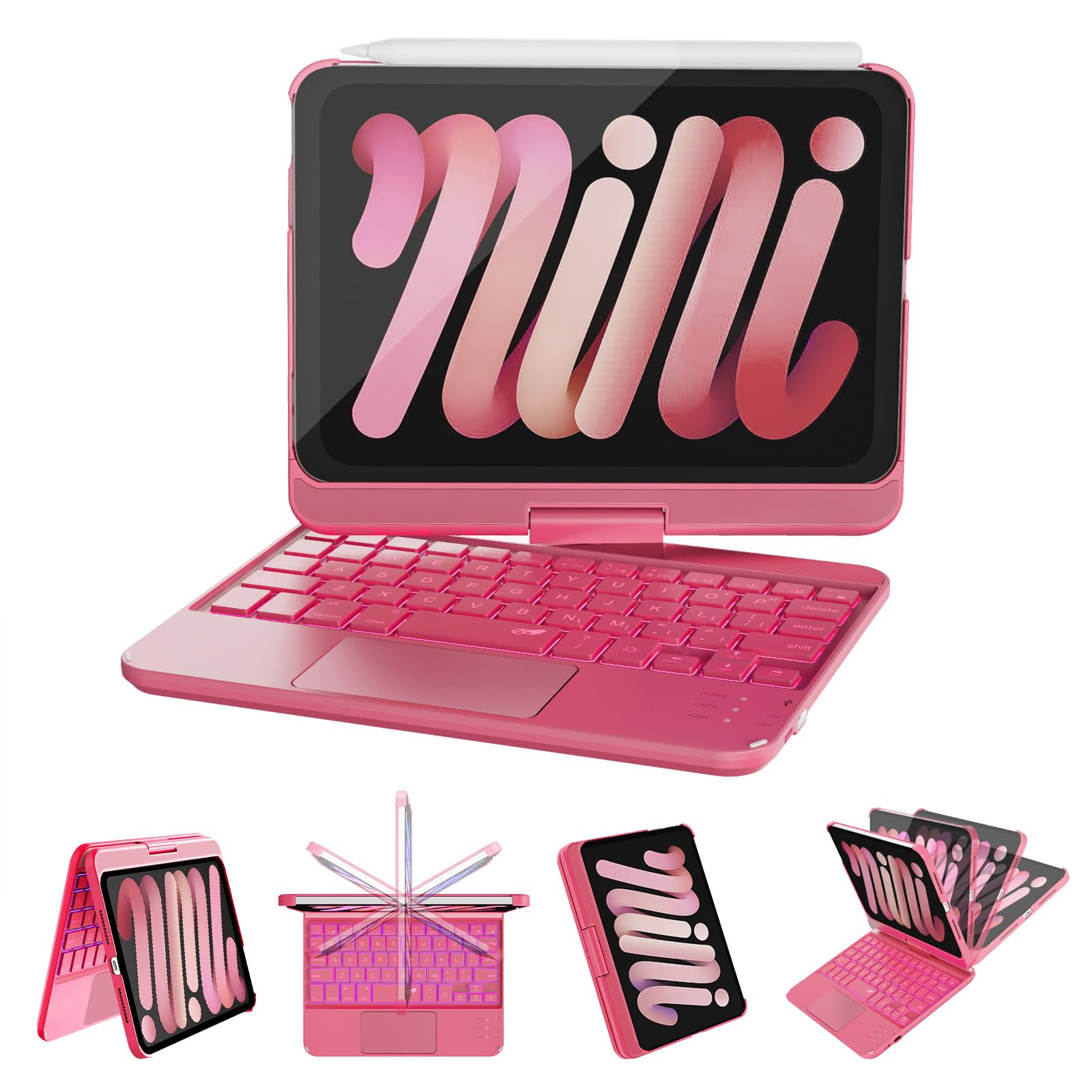 RAYMCRAFT for iPad mini 7 (A17 Pro) &amp; Mini 6 Keyboard Case, 360° Rotatable