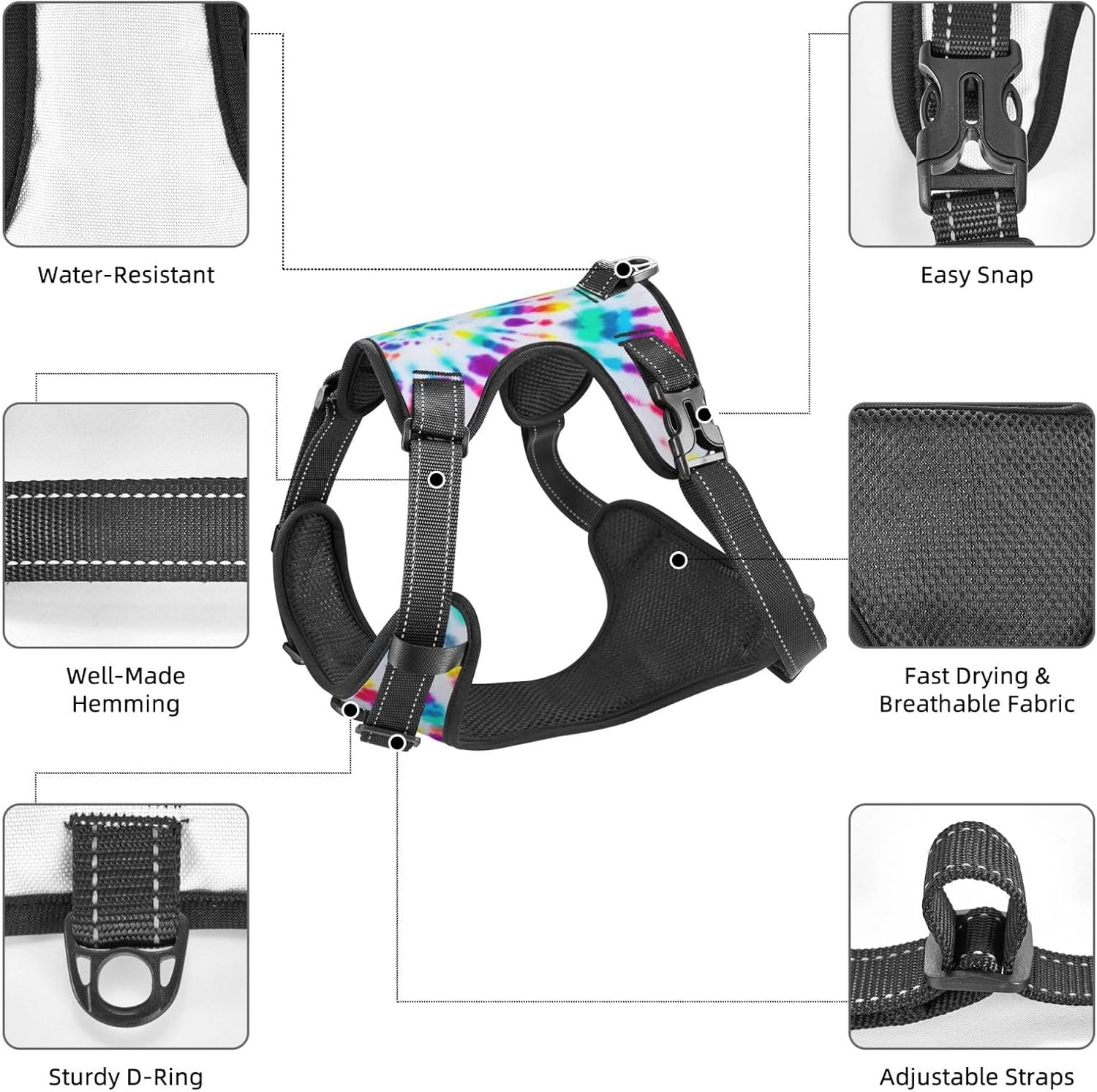Tie Dye No Pull Dog Vest Harness for Small Medium Large Dog Puppy Pets Cats Outdoor Walking