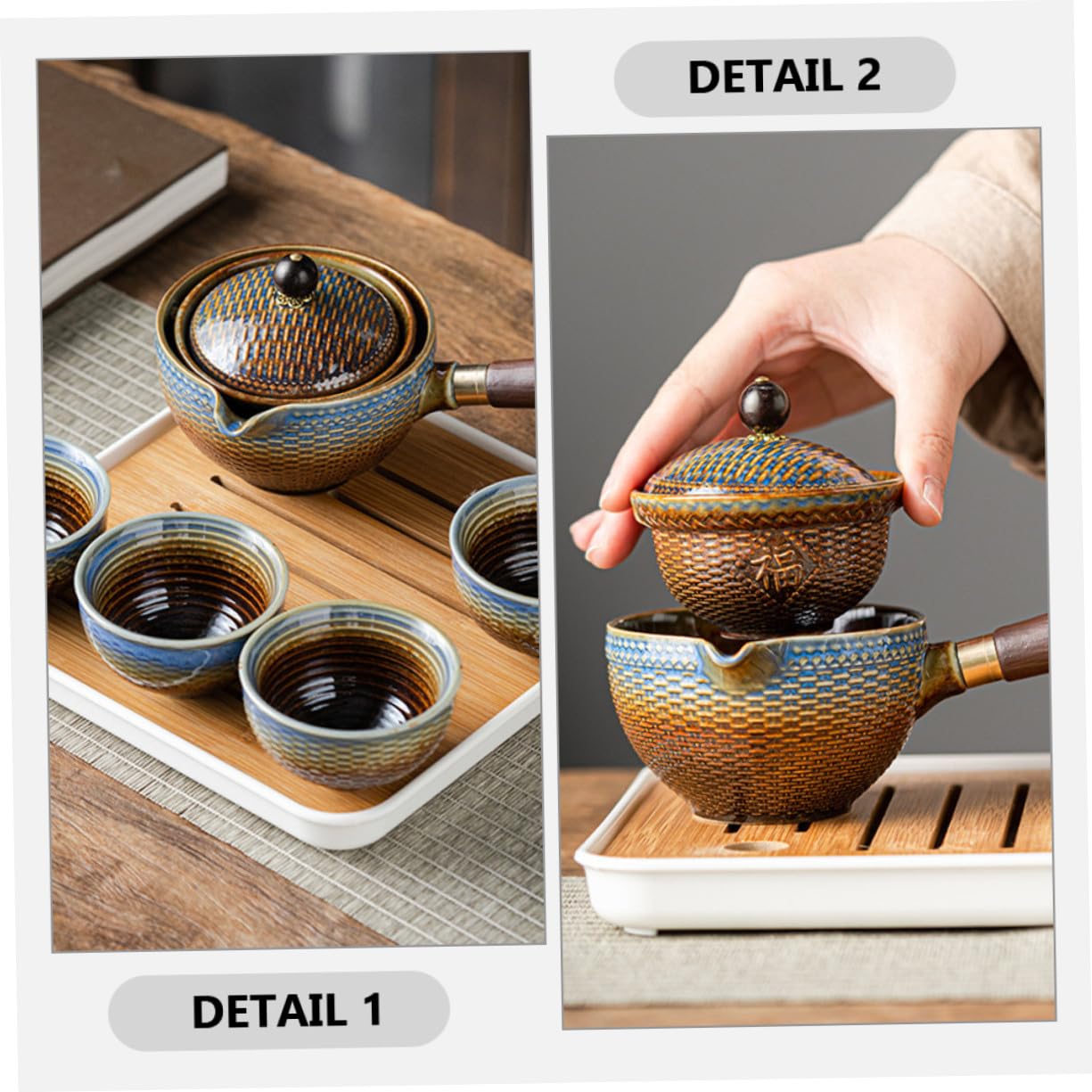 iplusmile Juego de Té y Tazas de Cerámica Tetera Giratoria de Viaje Diseño Portátil y Elegante para Aficionados al Té y Regalos Obsequios