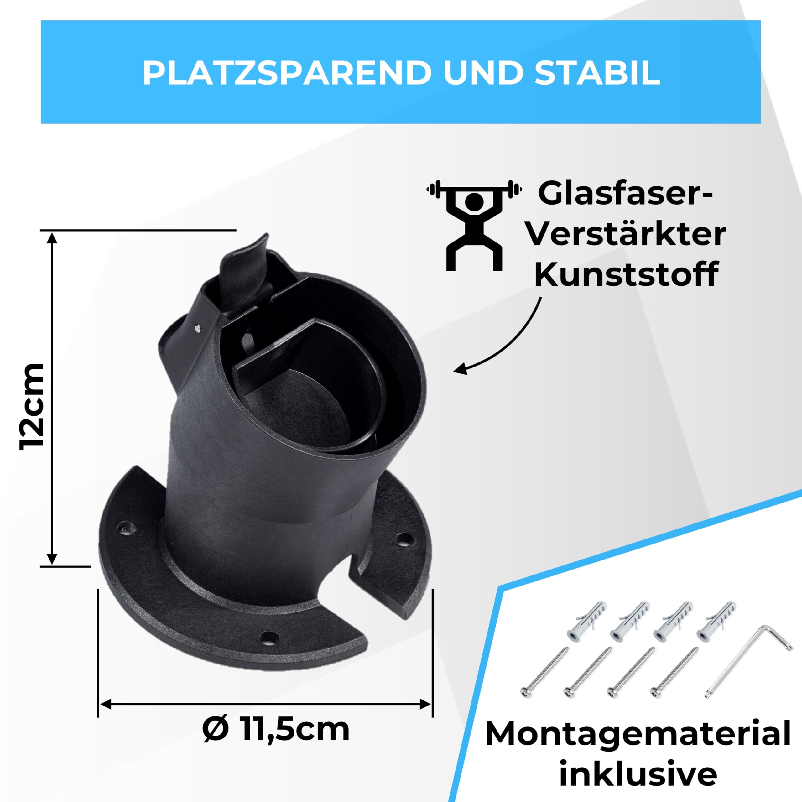 Graft Ladekabel Typ 2 Wandhalterung | Wandhalter für Elektroauto mit IEC 62196-2 Stecker | Zubehör für Type 2 Wallbox Ladestation inklusive Diebstahlsicherung für Kabel und Ladegerät