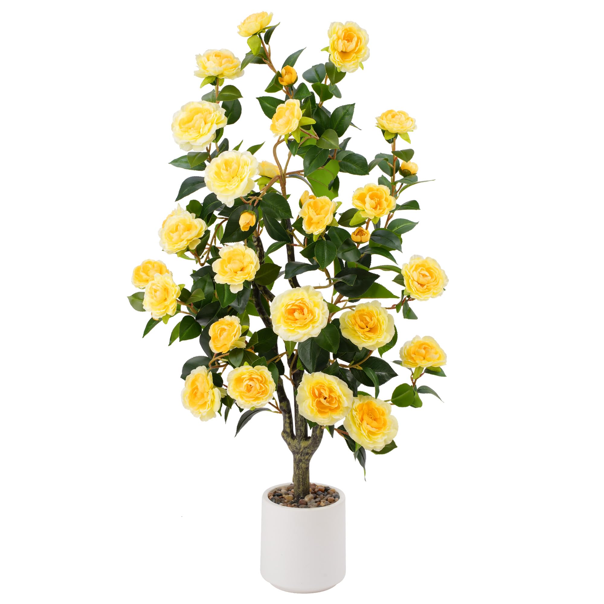 Condition photo showing New/Like New for 3.6ft artificial camellia fake tree faux plants for home office living room porch patio decor indoor outdoor (1, yellow-3.6ft)