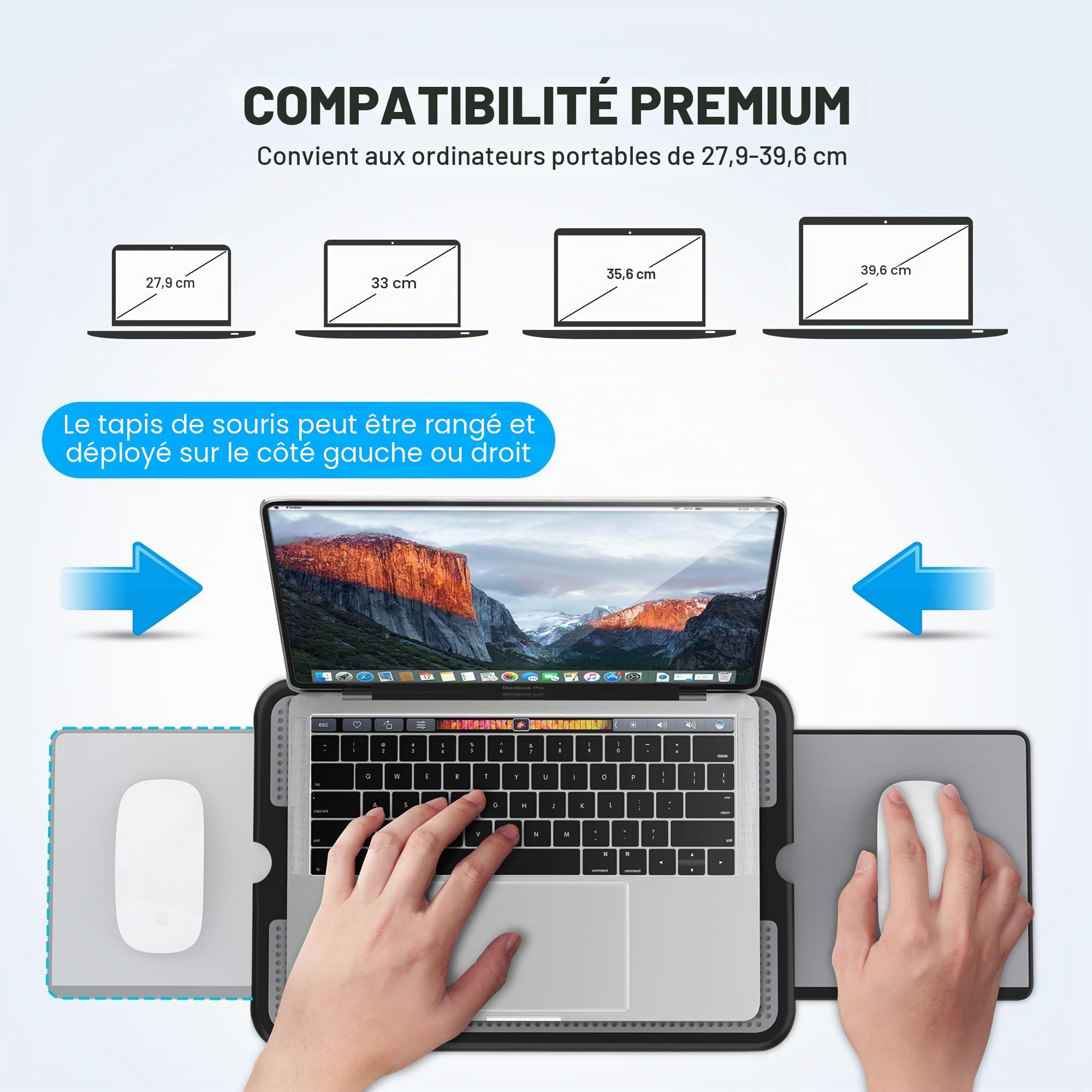 AboveTEK Bureau Portable pour Ordinateur Portable avec Plateau Rétractable pour Tapis de Souris Gauche/Droite, Protection Thermique Antidérapante pour Tablette et Ordinateur Portable