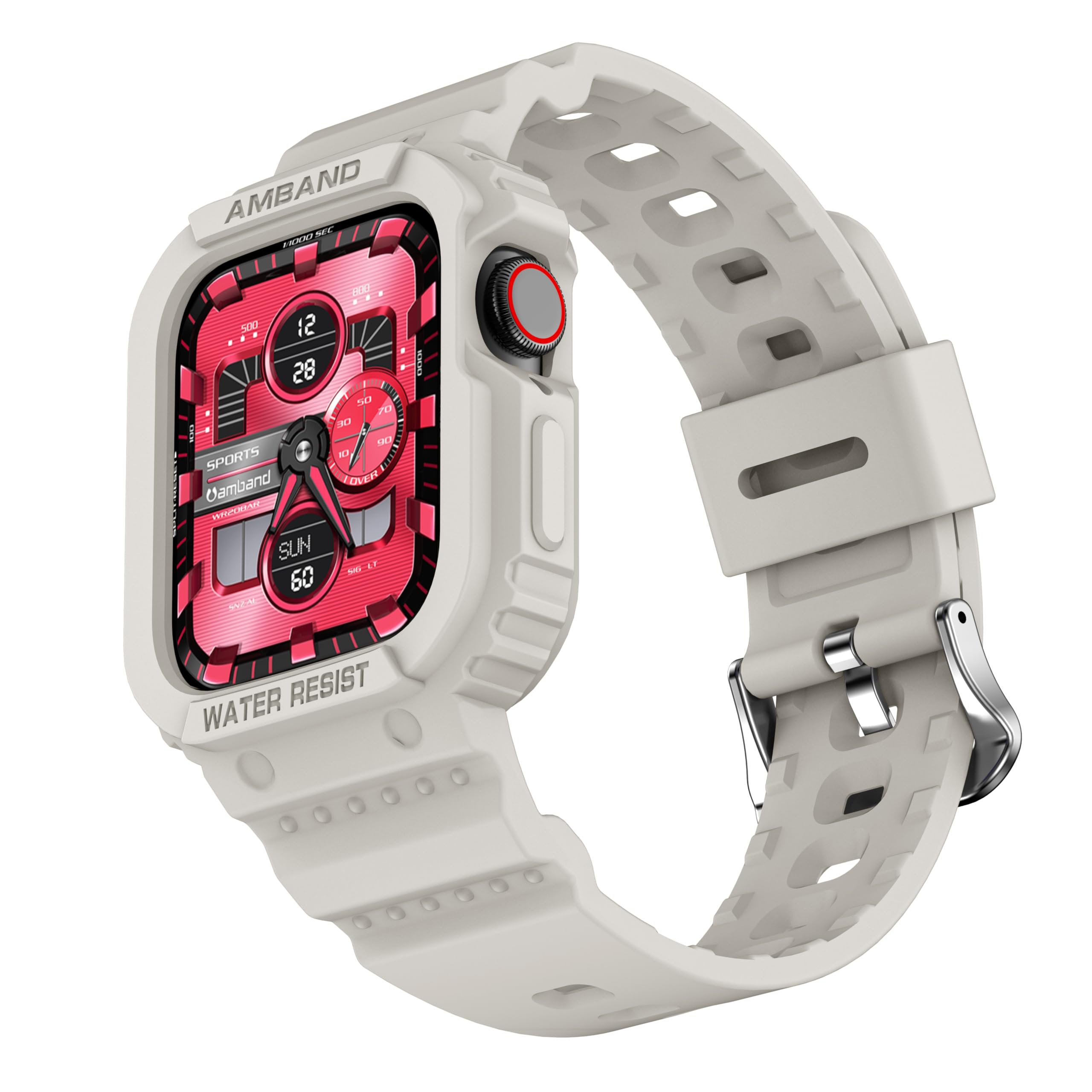 amBand Compatible for Apple Watch Band 41mm 40mm 38mm with Bumper Case, Rugged Men Women Bands for iWatch SE 3 SE2nd SE Series 9 8 7 6 5 4 3 2 1, Sport Military Protective Cases Drop-Proof, Sand White