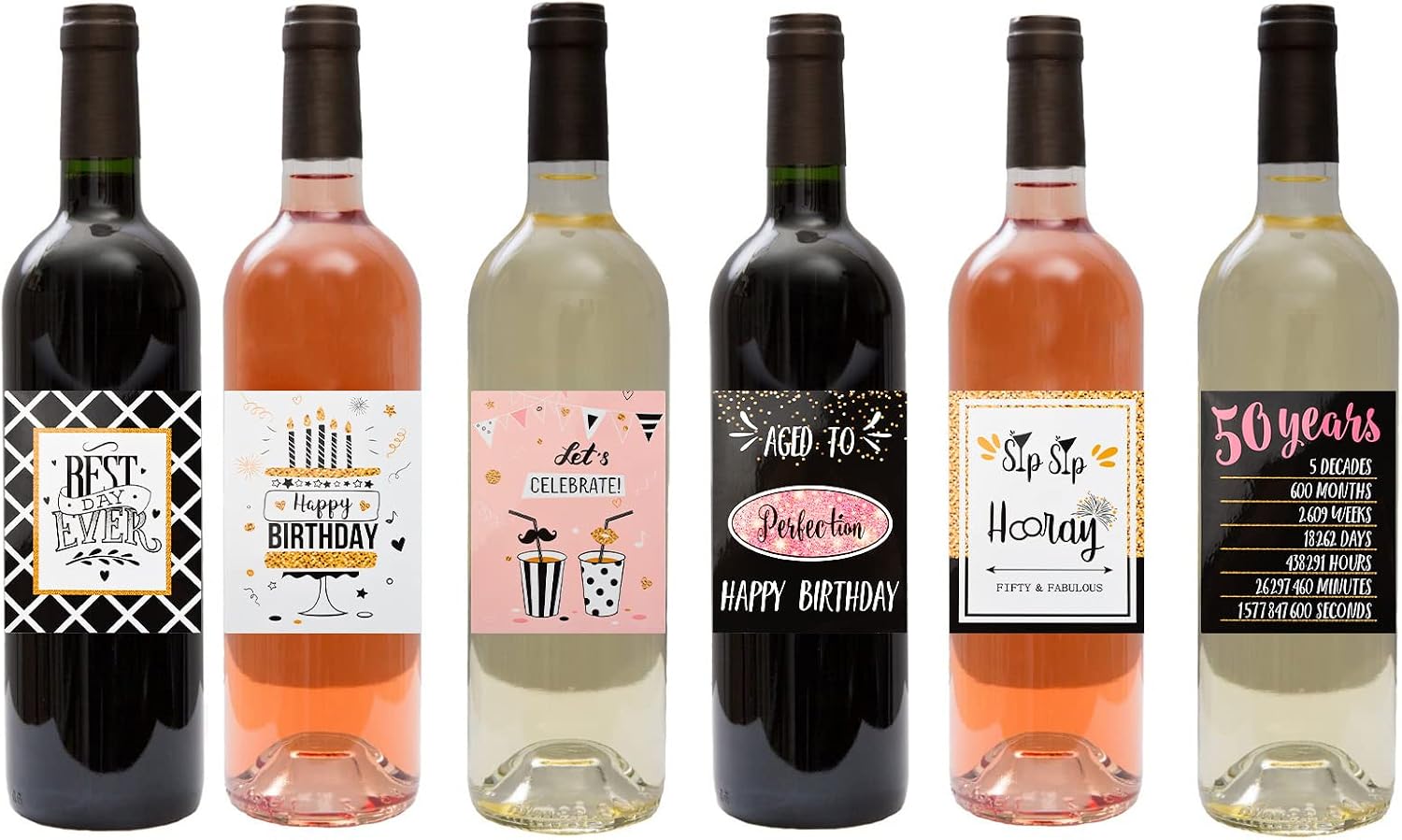 50th Birthday Party Wine Bottle Labels Present, 15 Sheets Cheers to 50 Years Beer Stickers Party Decoration Supplies for 50 Years Old