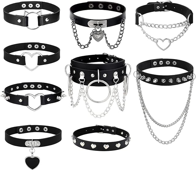 MILACOLATO 9Pcs Punk Leather Choker Necklace Set for Women Gothic Choker Adjustable Leather Collar Choker PU Leather Goth Choker Halloween Costume Accessory